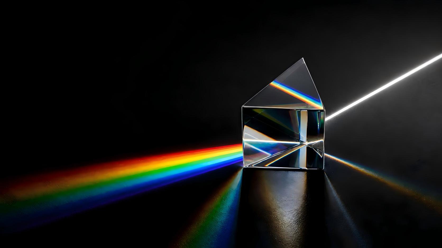 Glass prism separating white light into a visible spectrum